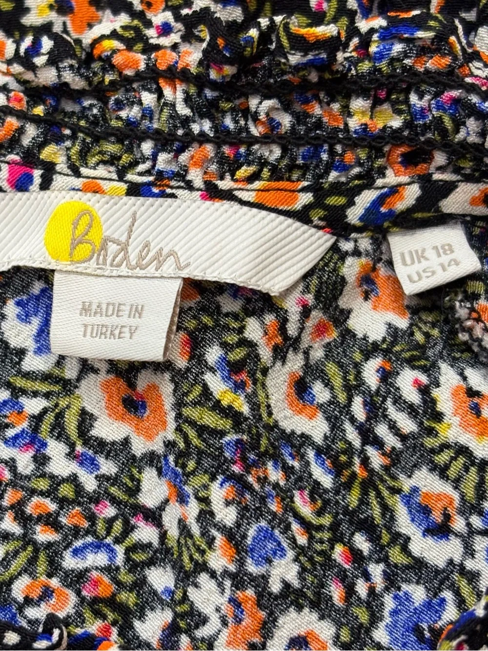 Boden Smocked Detail Printed Floral Top Blouse Eden Bloom US Size 14 Cottage